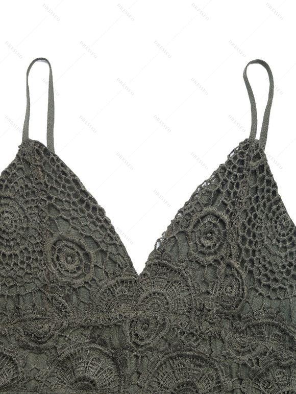 Vacation Romper Lace Panel Solid Color Spaghetti Strap V Neck Romper - Vert Armée XL | US 10