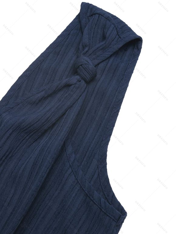 Combinaison de vacances minimaliste, couleur unie texturée, poches cintrées, col en V, style décontracté - Bleu de Minuit XL | US 10