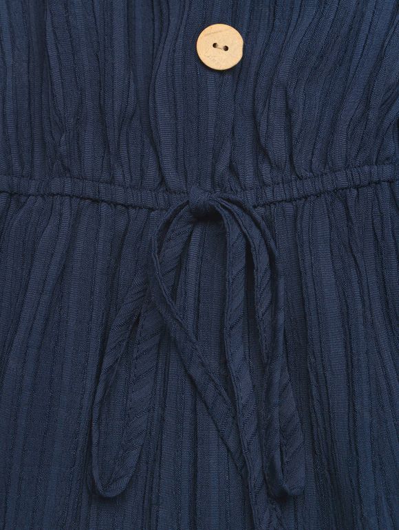 Combinaison de vacances minimaliste, couleur unie texturée, poches cintrées, col en V, style décontracté - Bleu de Minuit XL | US 10