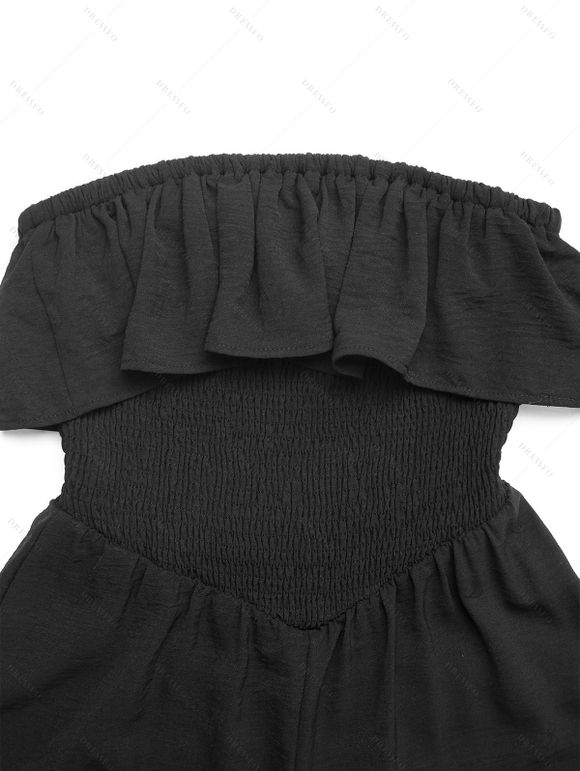 Hawaiian Vacation Couple Outfit Solid Color Flounce Smocked Off the Shoulder Romper and Tribal Floral Print Shirt Set - Noir S | US 4