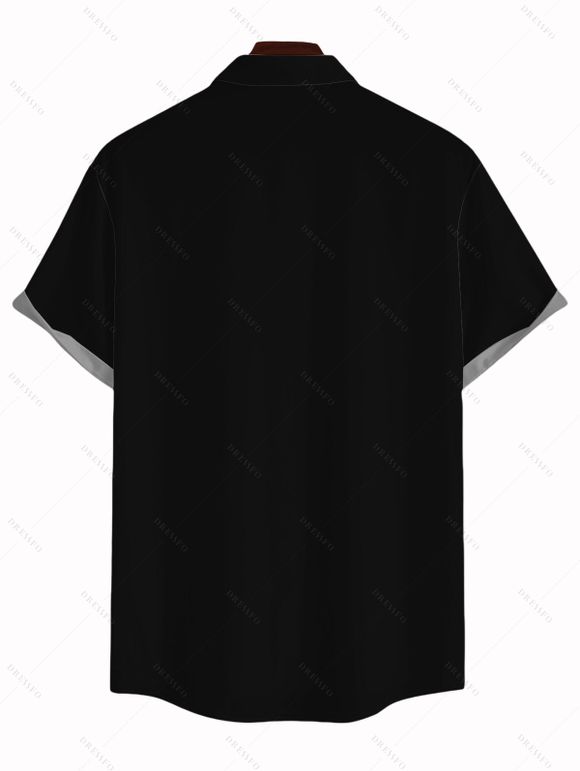 Chemise vintage pour homme à pois contrastés, boutonnée - Noir 5XL