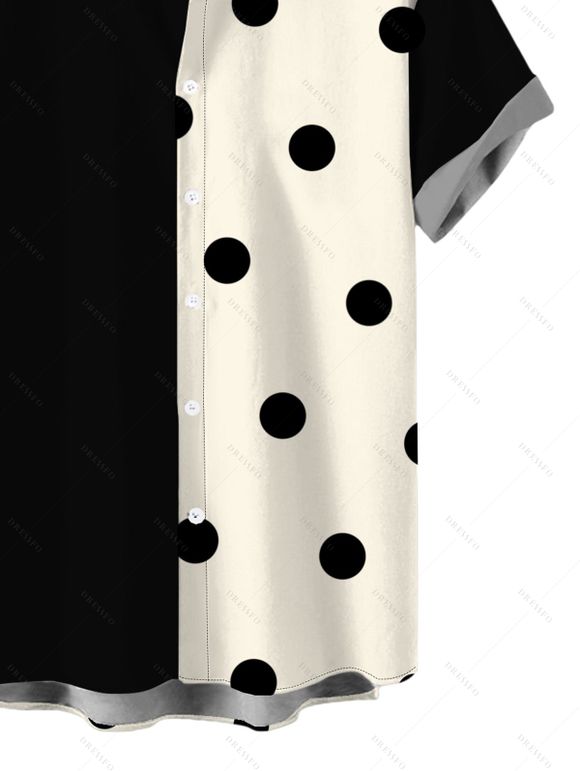 Chemise vintage pour homme à pois contrastés, boutonnée - Noir 5XL