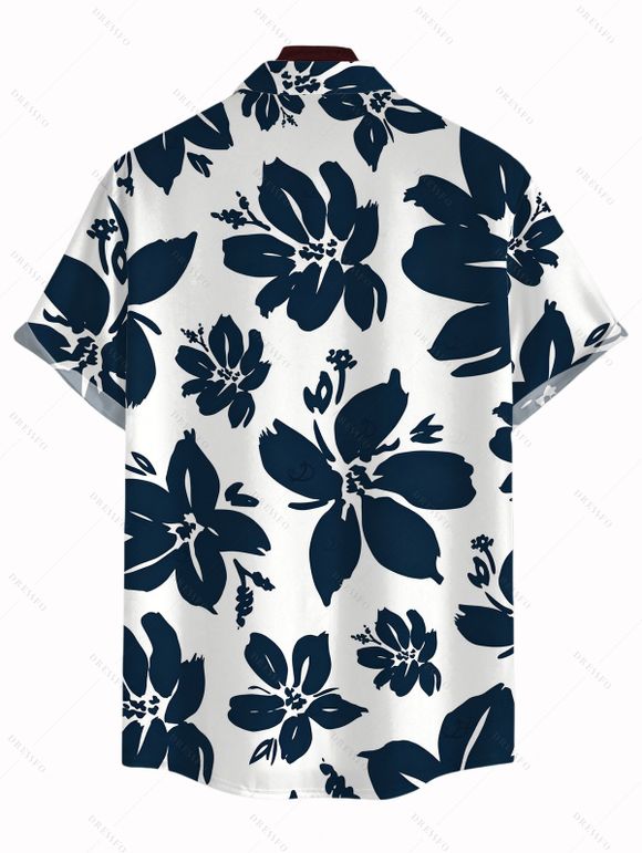 Chemise hawaïenne pour homme, imprimé floral à coups de pinceau, chemise boutonnée - Blanc 5XL