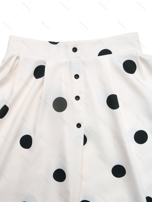 Jupe vintage à pois, fermeture boutonnée, taille haute, coupe trapèze - Blanc XL | US 10