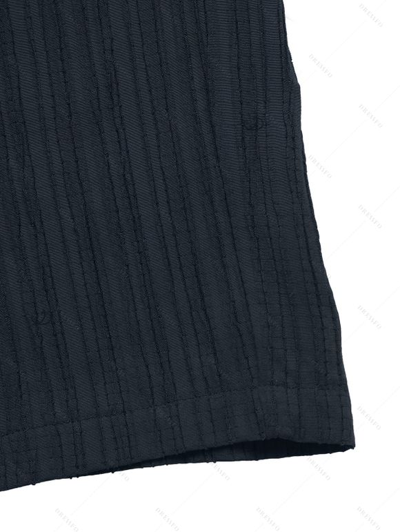 Combinaison de vacances unie texturée, à volants smockés, poche nouée, épaules dénudées et jambes larges. - Bleu de Minuit XL | US 10