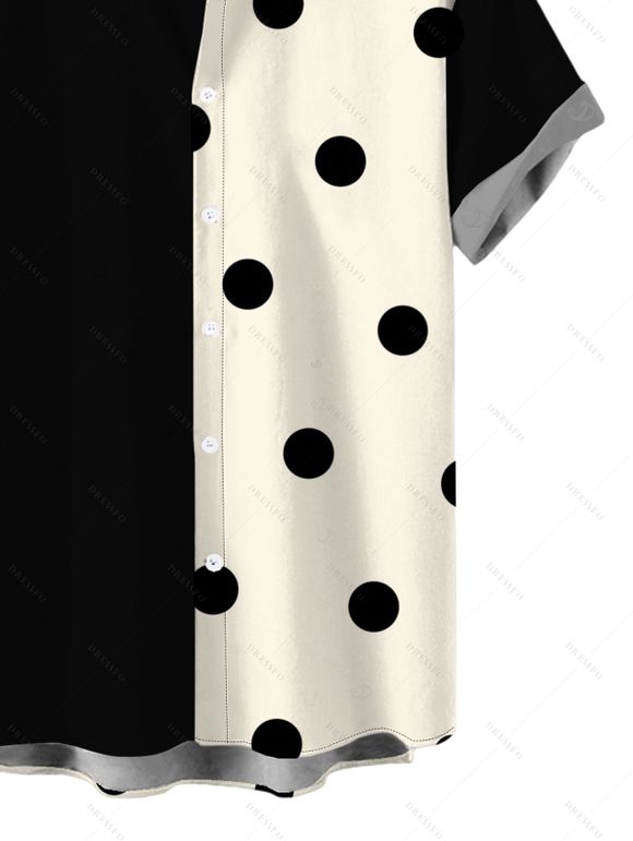 Vintage Couple Outfit Polka Dots Print Button Fly High Waist A Line Skirt and Contrast Color Shirt Set - Noir S | US 4