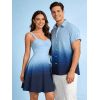 Casual Couple Outfit Ombre Ruched Bust Belt Sweetheart Neck A Line Mini Dress and Roll Up Sleeve Shirt Matching Outfit - Bleu S | US 4