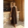 Bohemian Vacation Dress Colorblock Lace Trim Splicing Loose Maxi Halter Dress - marron foncé M | US 6