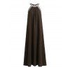 Bohemian Vacation Dress Colorblock Lace Trim Splicing Loose Maxi Halter Dress - marron foncé L | US 8-10