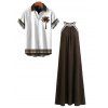 Bohemian Vacation Couple Outfit Colorblock Lace Trim Splicing Loose Maxi Halter Dress and Coconut Tree Geometric Print Shirt Set - marron foncé S | US 4