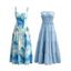 Hawaiian Vacation Dresses Set Tie Dye Watercolor Floral Print Dress and Solid Color Ruffle Smocked Off the Shoulder Tired Dress Set - LIGHT BLUE S | US 4
