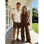 Vacation Couple Outfit Solid Color Draped Neck Ruched Open Back Wide Leg Jumpsuit and Textured Knitted Shirt Set - DEEP BROWN S | US 4