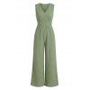 Casual Jumpsuit Solid Color V Neck Sleeveless Fitted Waist Wide Leg Jumpsuit - Vert clair XL | US 12