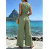 Casual Jumpsuit Solid Color V Neck Sleeveless Fitted Waist Wide Leg Jumpsuit - Vert clair XL | US 12