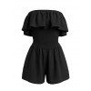 Hawaiian Vacation Couple Outfit Solid Color Flounce Smocked Off the Shoulder Romper and Tribal Floral Print Shirt Set - Noir S | US 4