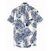 Hawaiian Vacation Couple Outfit Textured Cinched Ruched Off the Shoulder Top Pocket Pants and Tropical Leaf Print Shirt Set - Bleu de Minuit S | US 4