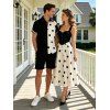 Vintage Couple Outfit Polka Dots Print Button Fly High Waist A Line Skirt and Contrast Color Shirt Set - Noir S | US 4