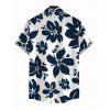 Hawaiian Vacation Couple Outfit Textured Smocked Tied Pocket Off the Shoulder Jumpsuit and Ink Brush Stroke Floral Print Shirt Set - Bleu de Minuit S | US 4