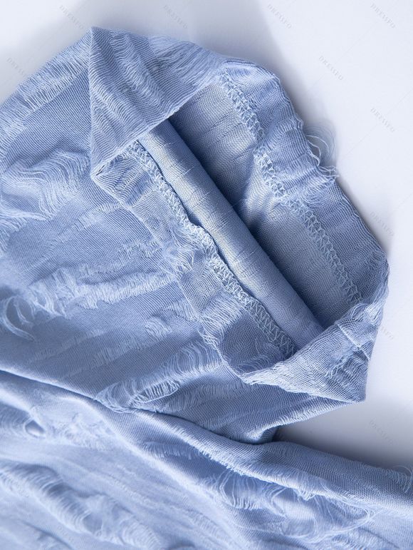 Chemise décontractée pour homme, texture jacquard, couleur unie, boutonnée - Bleu Poudre 3XL