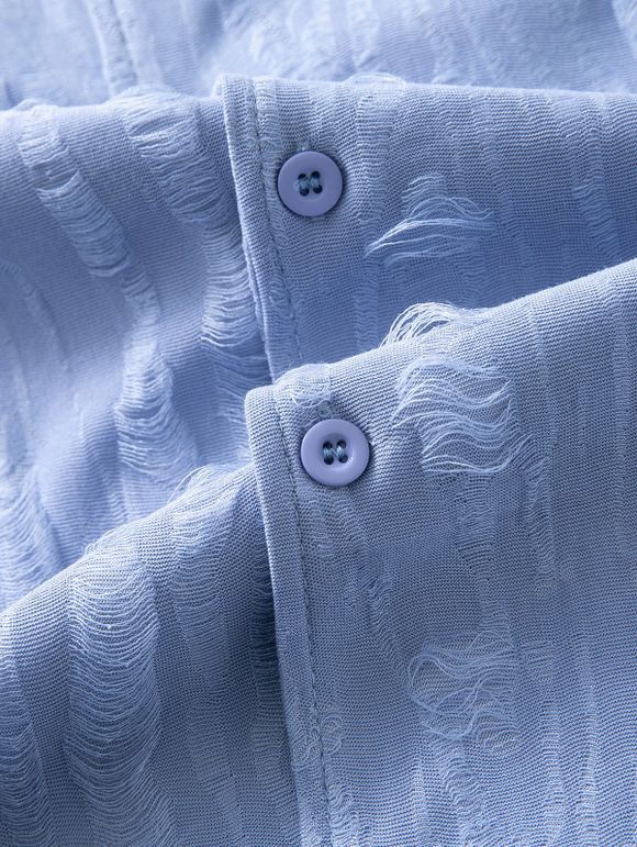 Chemise décontractée pour homme, texture jacquard, couleur unie, boutonnée - Bleu Poudre 3XL