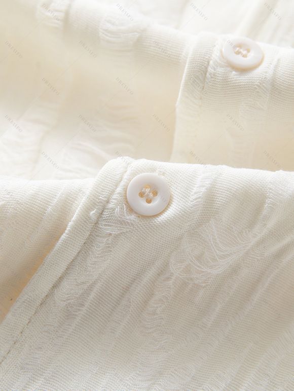 Chemise décontractée pour homme, texture jacquard, couleur unie, boutonnée - Blanc de Crème 3XL