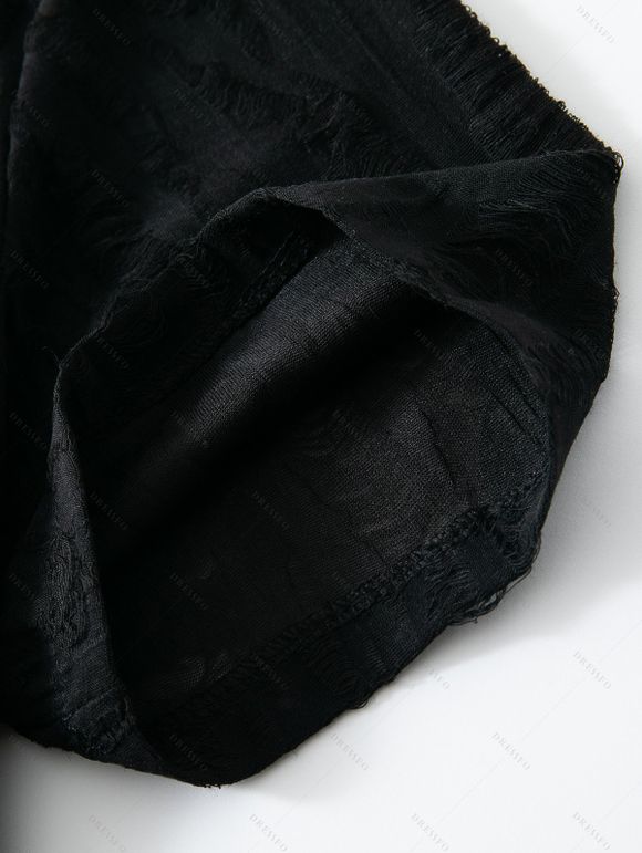 Men's Casual Shirt Jacquard Texture Solid Color Button Up Shirt - BLACK 3XL