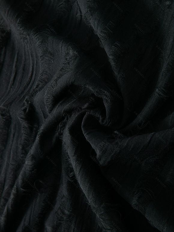 Men's Casual Shirt Jacquard Texture Solid Color Button Up Shirt - BLACK 3XL