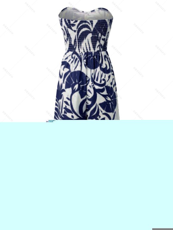 Vacation Jumpsuit Botanical Leaf Silhouette Print Bowknot Off the Shoulder Wide Leg Jumpsuit - Bleu profond XXXL | US 16