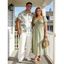 Casual Couple Outfit Solid Color Tied Square Neck Puff Sleeve Dress and Leaf Print Shirt Set - GREEN S | US 4