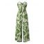 Combinaison de vacances à imprimé botanique et silhouette de feuilles, nœud papillon, épaules dénudées, jambes larges - Noir L | US 8-10