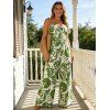 Vacation Jumpsuit Botanical Leaf Silhouette Print Bowknot Off the Shoulder Wide Leg Jumpsuit - Vert XL | US 12