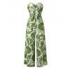 Combinaison de vacances à imprimé botanique et silhouette de feuilles, nœud papillon, épaules dénudées, jambes larges - Vert XXL | US 14