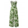 Vacation Jumpsuit Botanical Leaf Silhouette Print Bowknot Off the Shoulder Wide Leg Jumpsuit - Vert XL | US 12