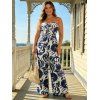 Vacation Jumpsuit Botanical Leaf Silhouette Print Bowknot Off the Shoulder Wide Leg Jumpsuit - Bleu profond XXXL | US 16