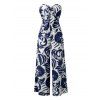 Vacation Jumpsuit Botanical Leaf Silhouette Print Bowknot Off the Shoulder Wide Leg Jumpsuit - Bleu profond XXXL | US 16