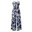 Vacation Jumpsuit Botanical Leaf Silhouette Print Bowknot Off the Shoulder Wide Leg Jumpsuit - Bleu clair XXXXL | US 18