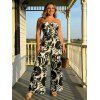 Vacation Jumpsuit Botanical Leaf Silhouette Print Bowknot Off the Shoulder Wide Leg Jumpsuit - Noir XXXXL | US 18