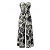 Vacation Jumpsuit Botanical Leaf Silhouette Print Bowknot Off the Shoulder Wide Leg Jumpsuit - Noir XXXXL | US 18
