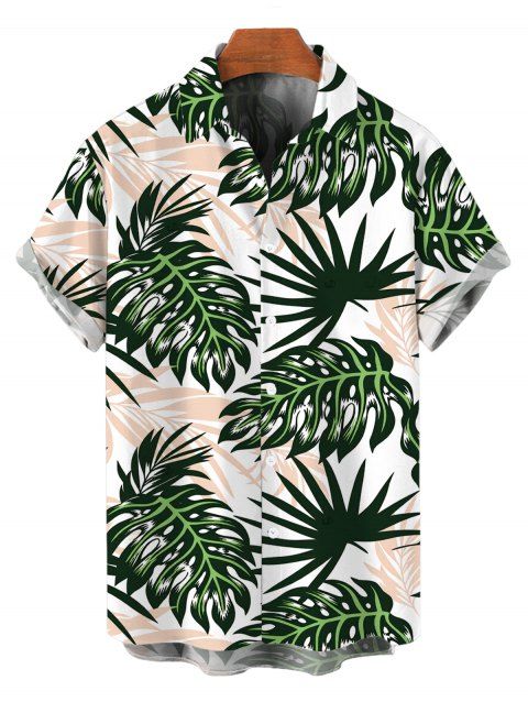 Men's Beach Vacation Shirt Tropical Monstera Palm Leaf Print Button Up Shirt