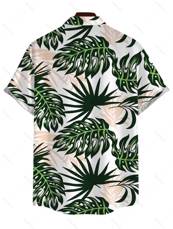 Men's Beach Vacation Shirt Tropical Monstera Palm Leaf Print Button Up Shirt - PLANT GREEN 5XL