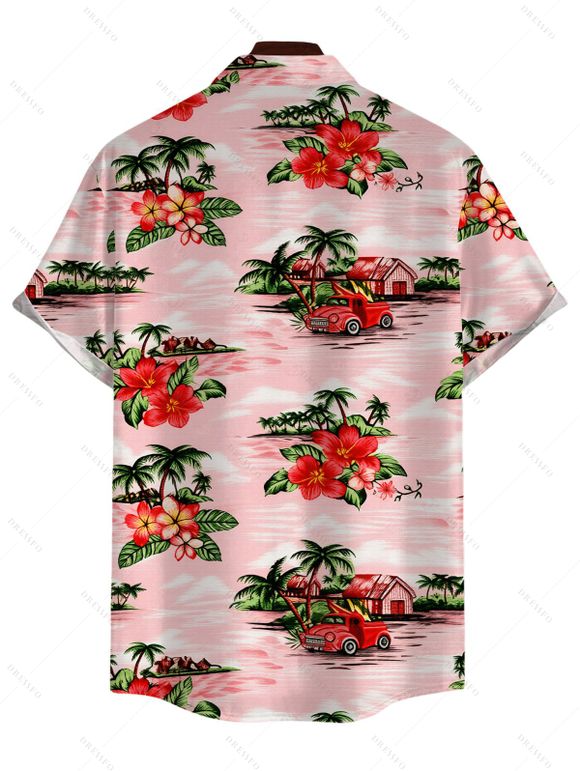 Men's Hawaiian Vacation Shirt Vintage Tropical Palm Tree Hibiscus Floral Print Button Up Shirt - Rose XXXXXL | US 20