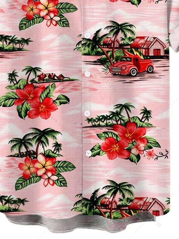 Men's Hawaiian Vacation Shirt Vintage Tropical Palm Tree Hibiscus Floral Print Button Up Shirt - Rose XXXXXL | US 20