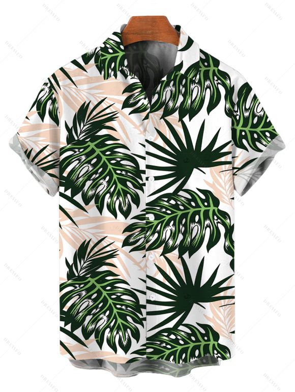 Beach Vacation Outfit Tropical Monstera Palm Leaf Print and Solid Color Drawstrings Shorts Set - PLANT GREEN S | US 4