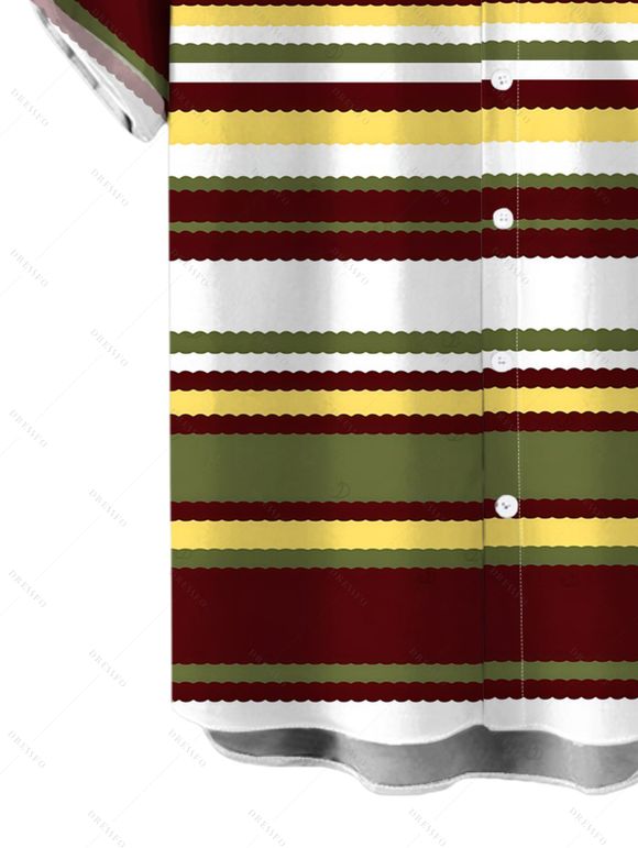 Men's Hawaiian Shirt Vintage Colorblock Striped Print Button Up Shirt - multicolor A 5XL