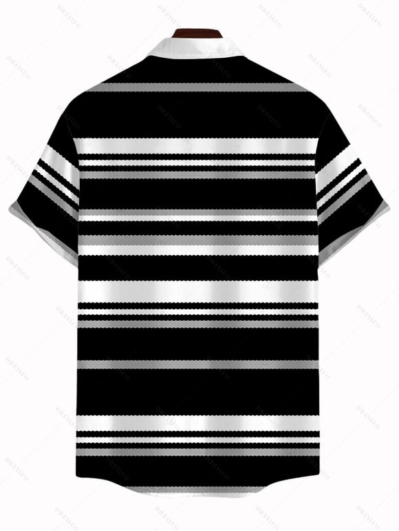 Men's Hawaiian Shirt Vintage Colorblock Striped Print Button Up Shirt - Noir 5XL