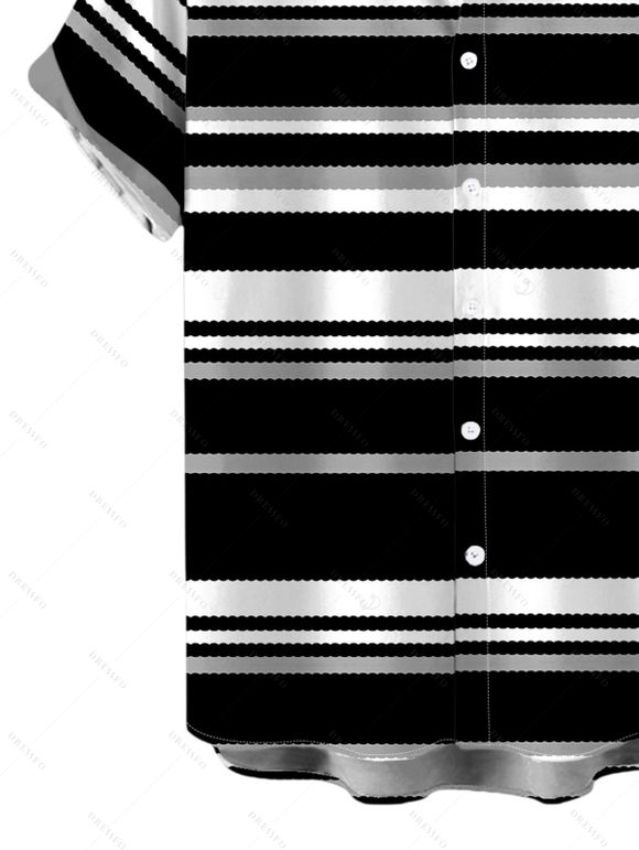 Men's Hawaiian Shirt Vintage Colorblock Striped Print Button Up Shirt - Noir 5XL