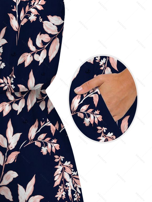 Vacation Romper Vintage Watercolor Botanical Floral Print Pocket Off the Shoulder Romper - Bleu de Minuit XXL | US 14