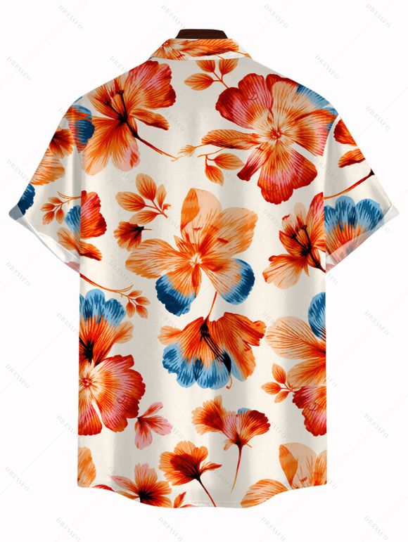 Men's Hawaiian Vacation Shirt Vintage Colorblock Floral Print Button Up Shirt - Rose orange 5XL