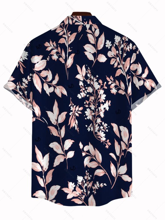 Men's Vacation Shirt Vintage Watercolor Botanical Floral Print Shirt Button Up Shirt - Bleu de Minuit 5XL