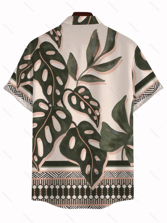 Men's Hawaiian Vacation Shirt Vintage Monstera Leaf Geometric Print Button Up Shirt - Vert Armée 5XL
